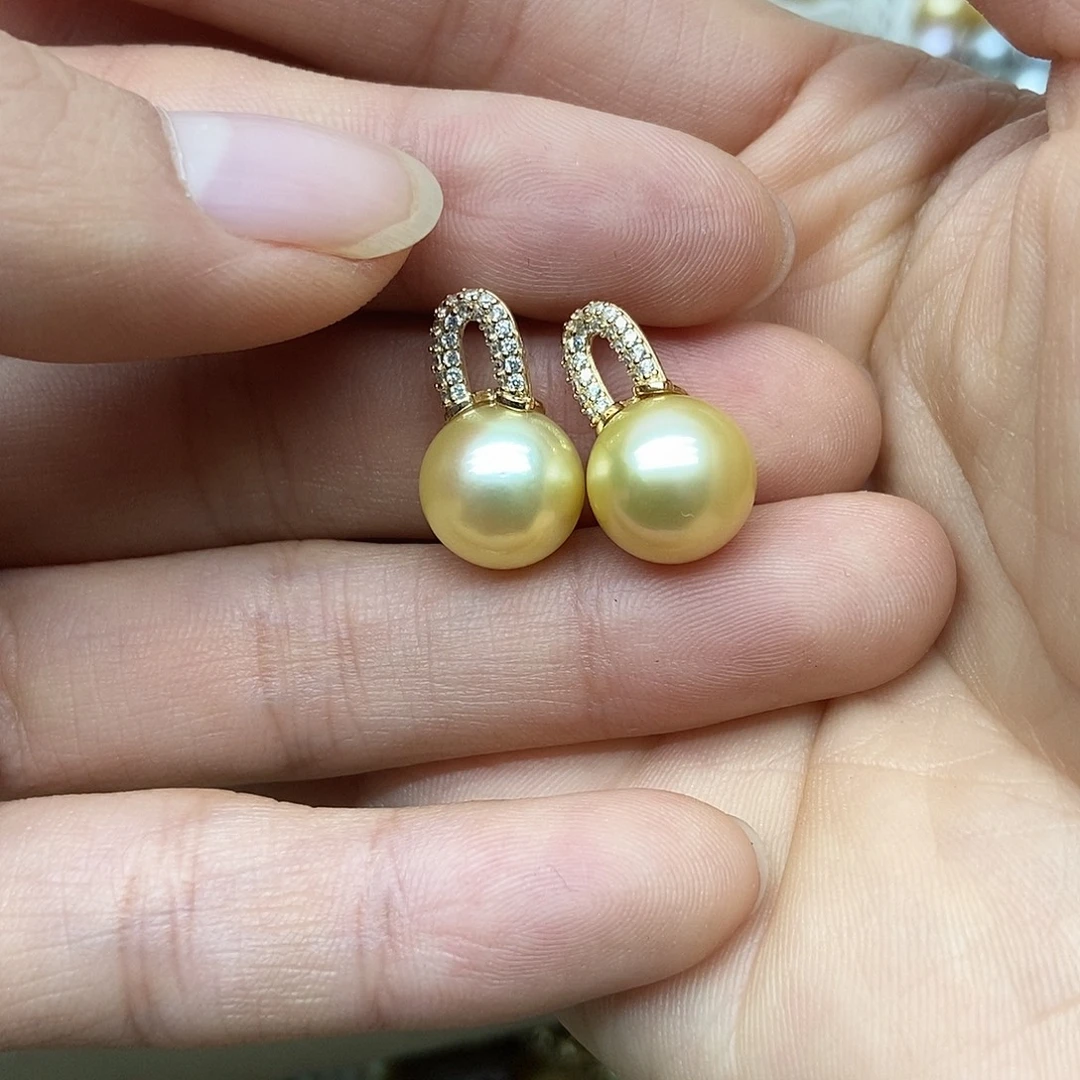 海水珍珠银S925镶嵌耳饰