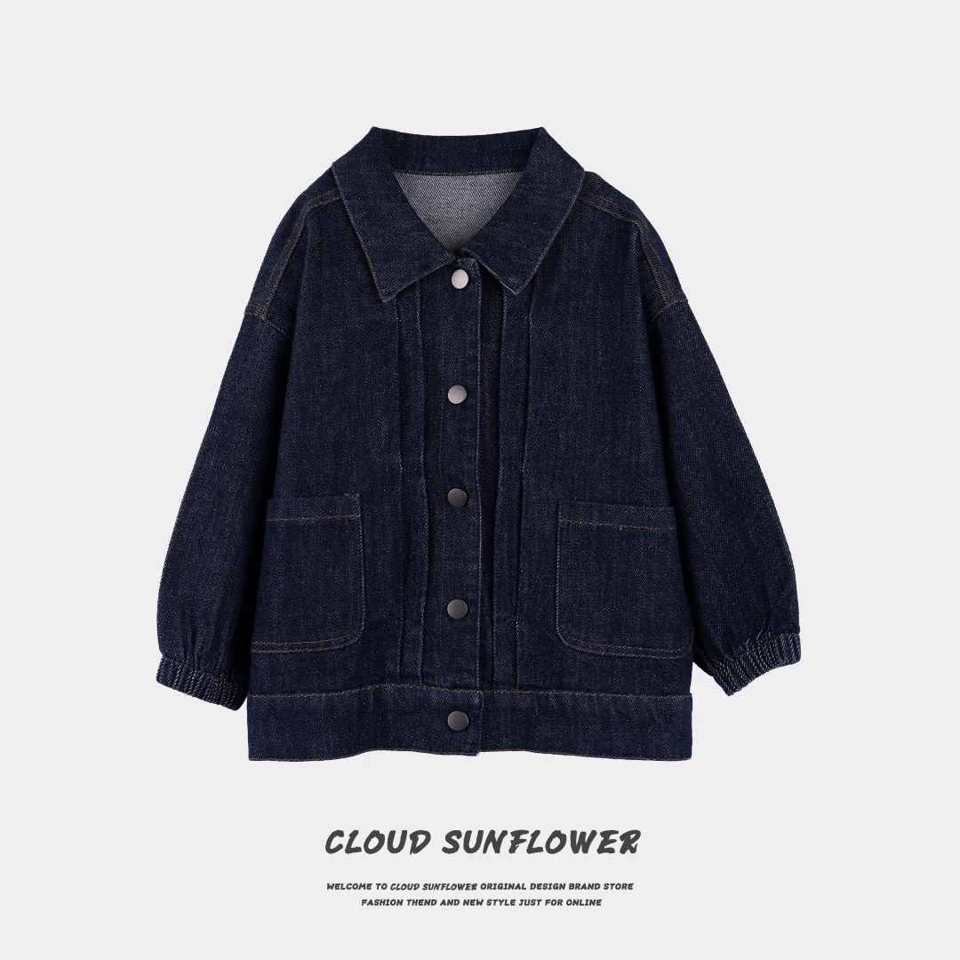 【云朵小葵】儿童翻领纯色明线百搭丹宁牛仔外套083904