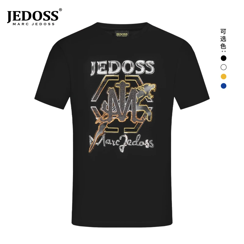 JEDOSS/爵迪斯男装夏季新款玻璃纱镭射烫钻短袖T恤HM775