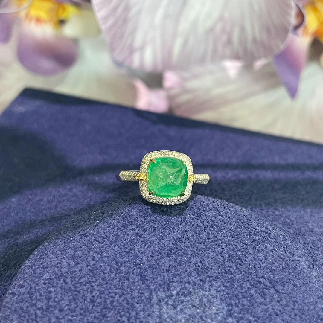 99新  【2.4ct/grc木佐】18k天然祖母绿钻石豪镶戒指13圈口