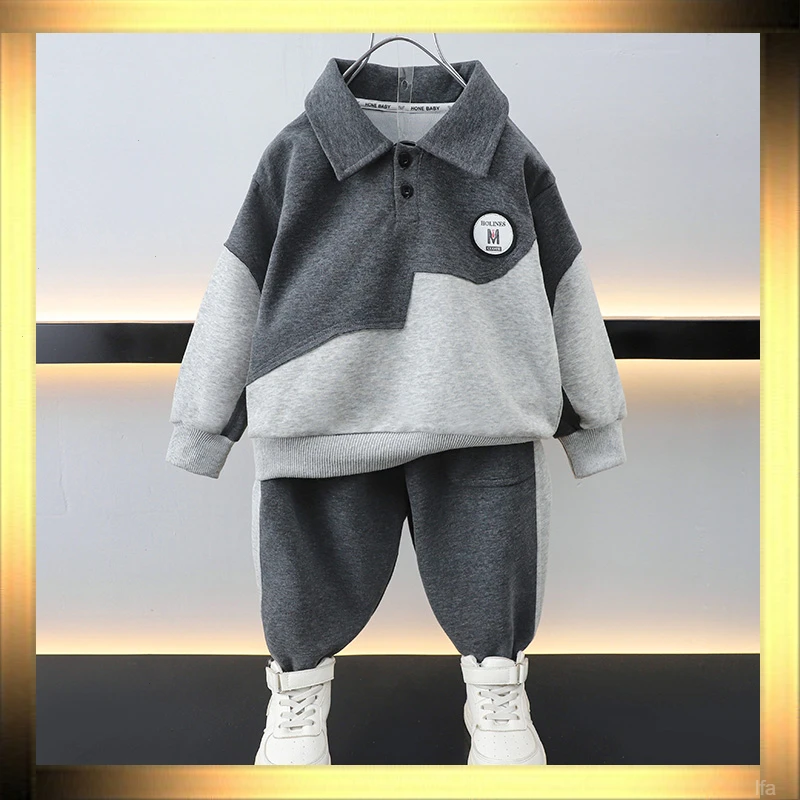 儿童宝宝卫衣新款春秋款男孩洋气2025酷帅男童春装套装运动polo衫
