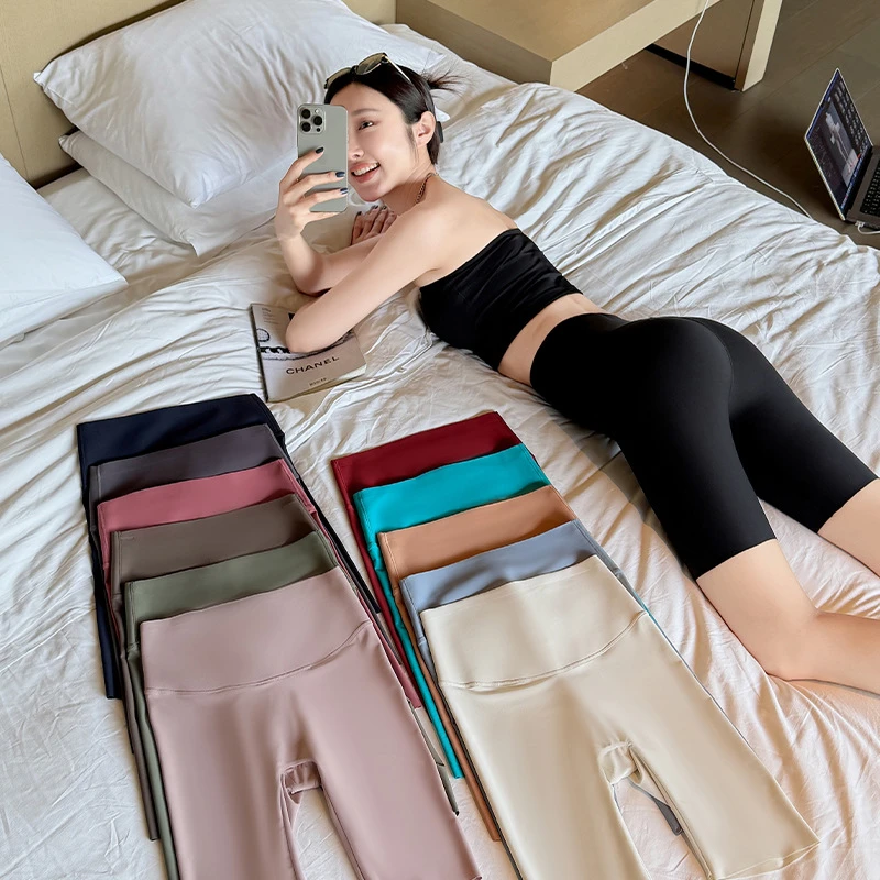 打底裤女薄款夏天冰丝鲨鱼裤外穿提臀速干瑜伽短裤收腹五分骑行裤