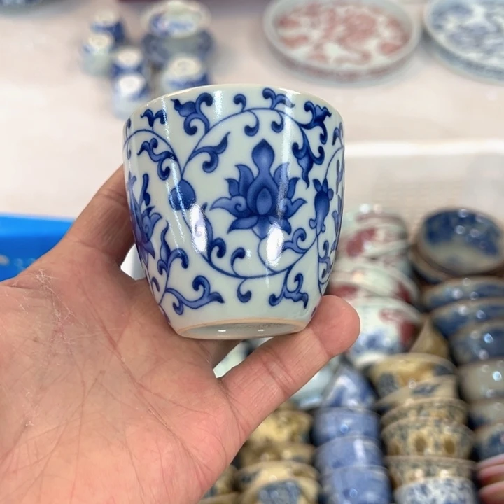 瓷片白青花缠枝莲铃铛杯主人杯全品