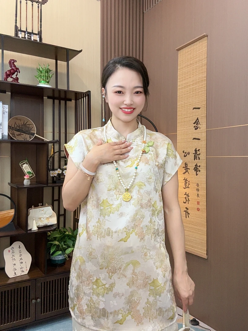 柒玥原创【夕颜】2025时尚经典女装新中式盘扣国风落肩上衣民族风