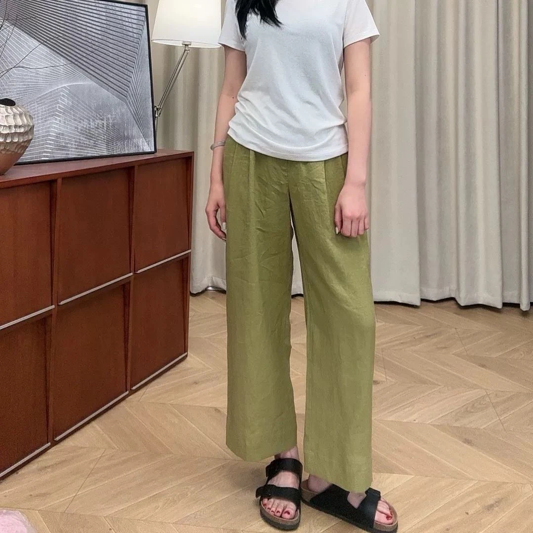 【吴姐定制】BA38天然砂洗亚麻慵懒风老钱抽绳裤松紧腰直筒裤