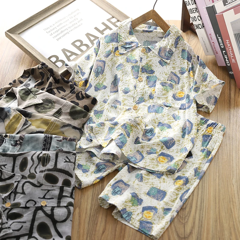 男童家居服套装夏装2025新款儿童睡衣裤短袖短裤两件套凉感空调服