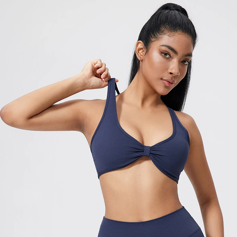 裸感褶皱运动内衣交叉美背防震瑜伽文胸紧身运动跑步健身服上衣女
