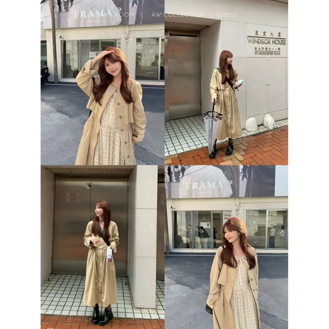 YOMI小个子【维也纳风衣】纯棉长款风衣结构设计感休闲百搭秋季外套