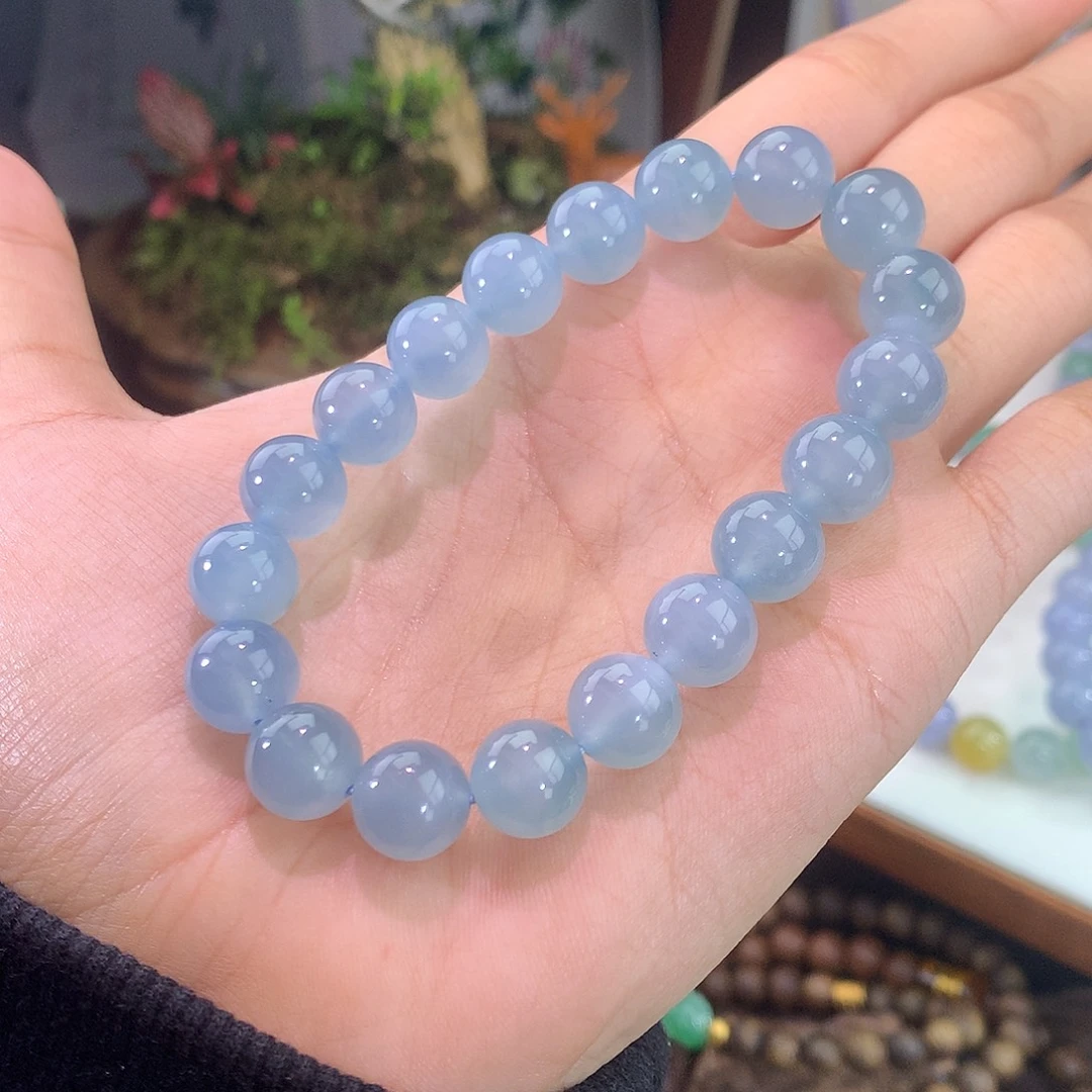 翡翠未镶嵌手链天空蓝手串