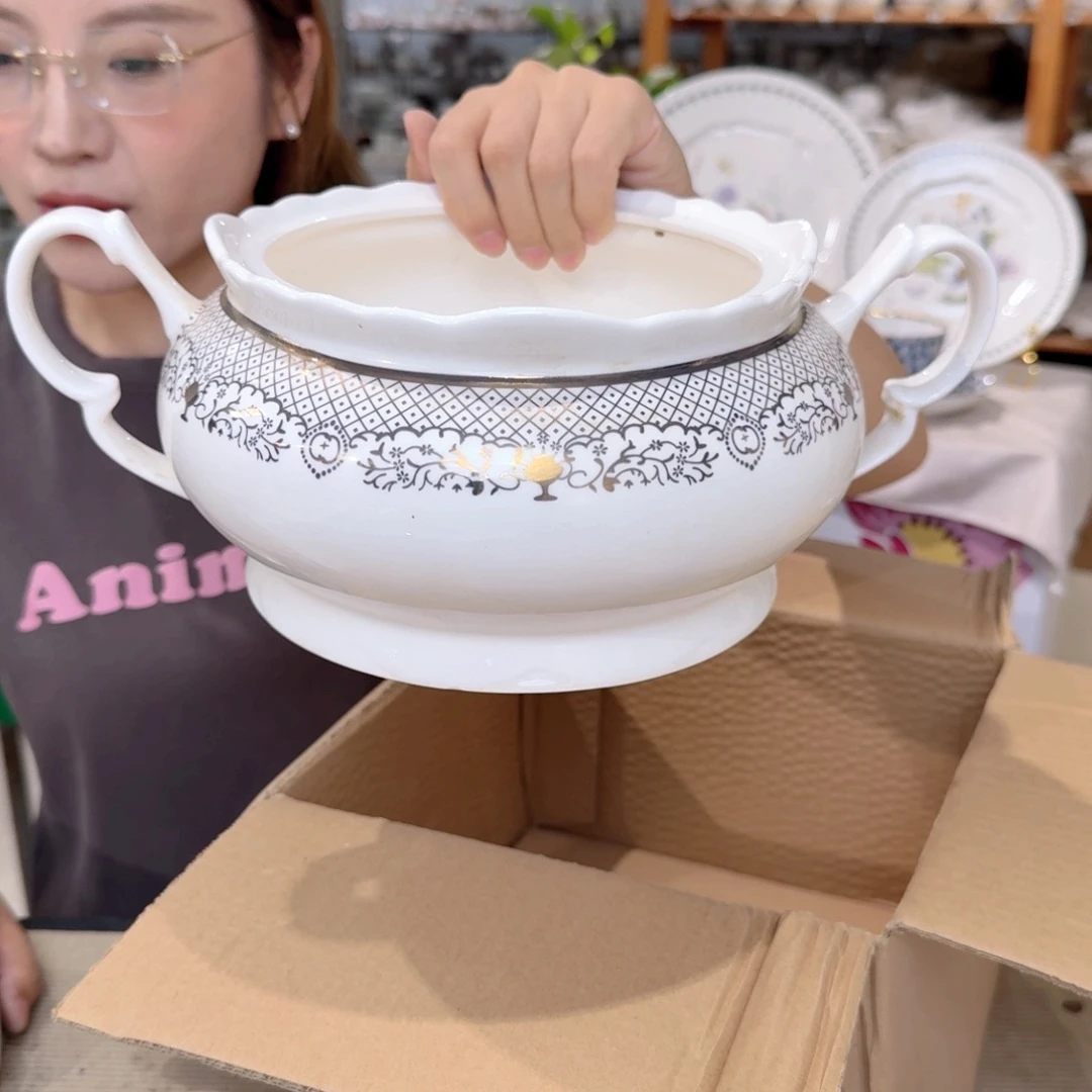 骨瓷汤煲一个不能明火无盖外贸骨瓷微