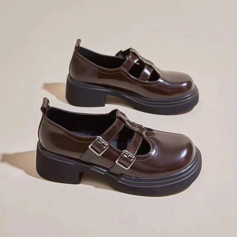 1632  棕色  春季新款百搭厚底乐福鞋