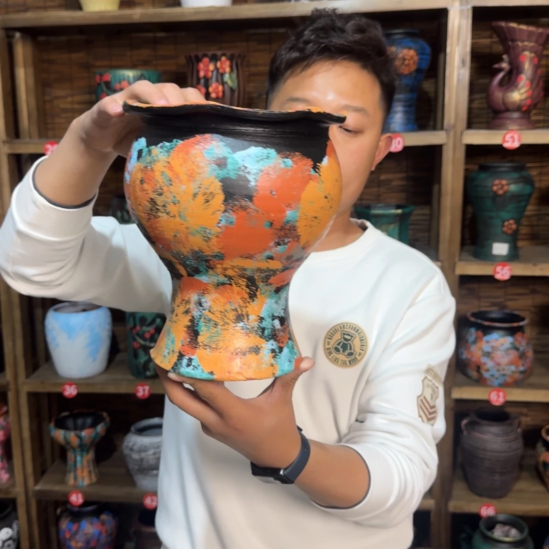 红陶浮雕花盆炸炸炸炸