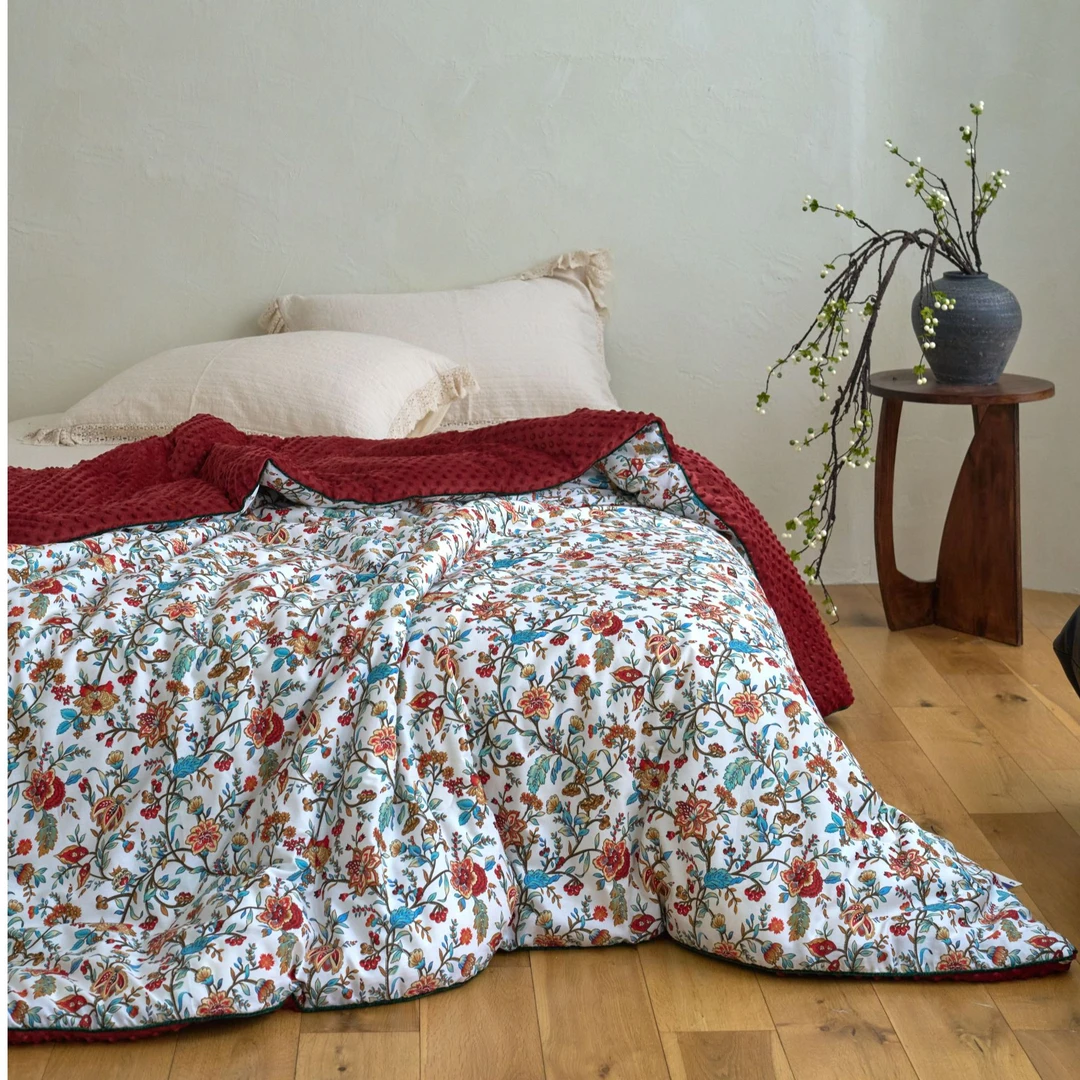 【雅趣】石榴花系列 单人/双人春秋豆豆被/枕套一对床品套件