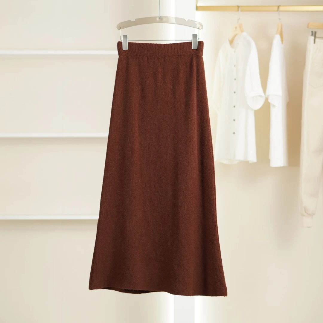麦迪尚品【朵颐之秀】Y197 春秋针织长裙咖色品牌折扣撤柜女装