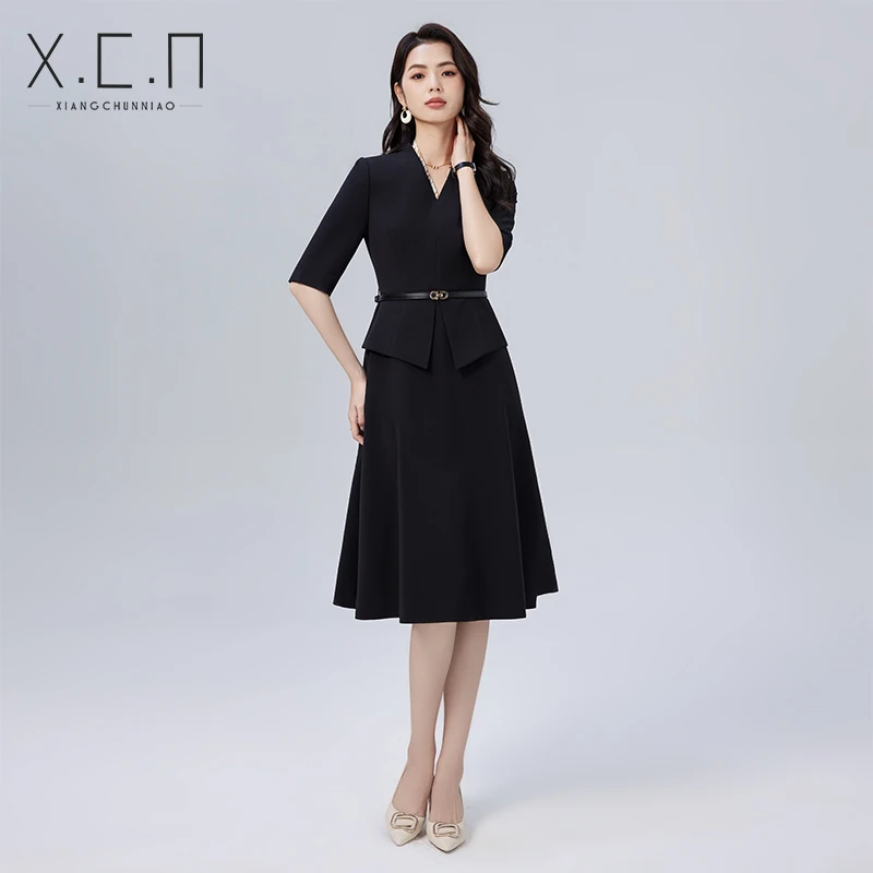 祥春鸟职业西装套装连衣裙女夏季气质通勤高端商务主持25L3091