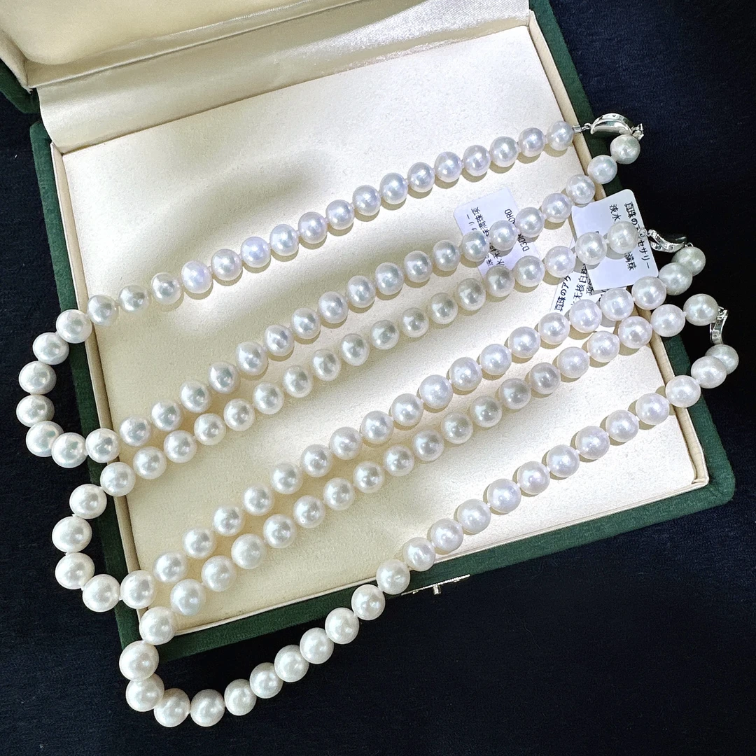天然珍珠 无核淡水白珠满珠项链 S925银 9-10MM 多样性发一 P1054