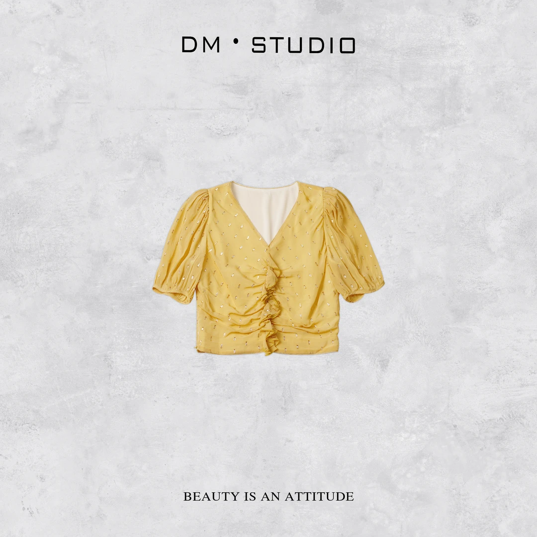 DEDM-DM•STUDIO/气质小众精致感V领修身显瘦花边上衣（QL35108）