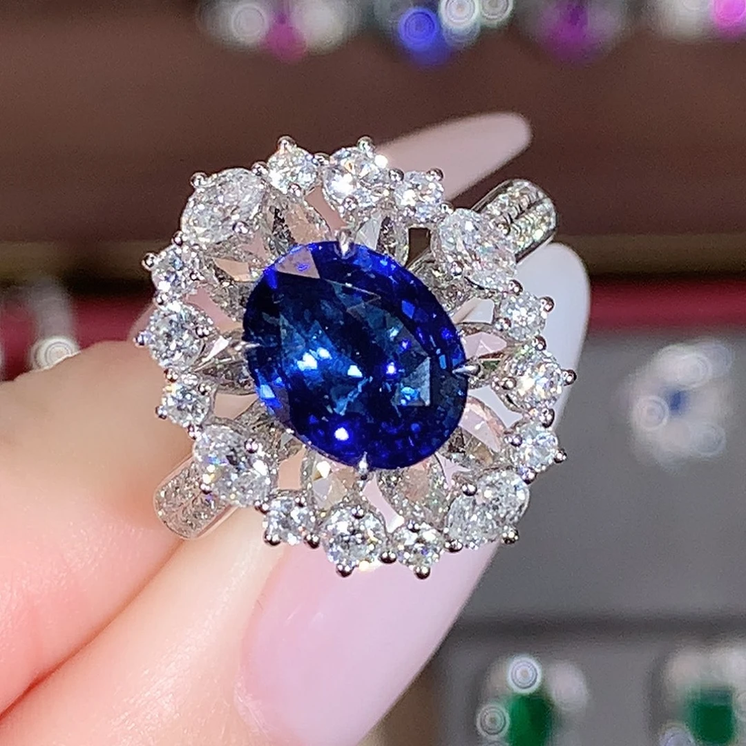 18K金镶嵌蓝宝石戒指3.06ct/天然宝石/七天无理由