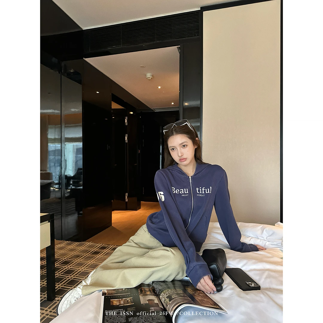 THEISSN宁司 字母印花连帽开衫外套女早秋显瘦外搭上衣 01264