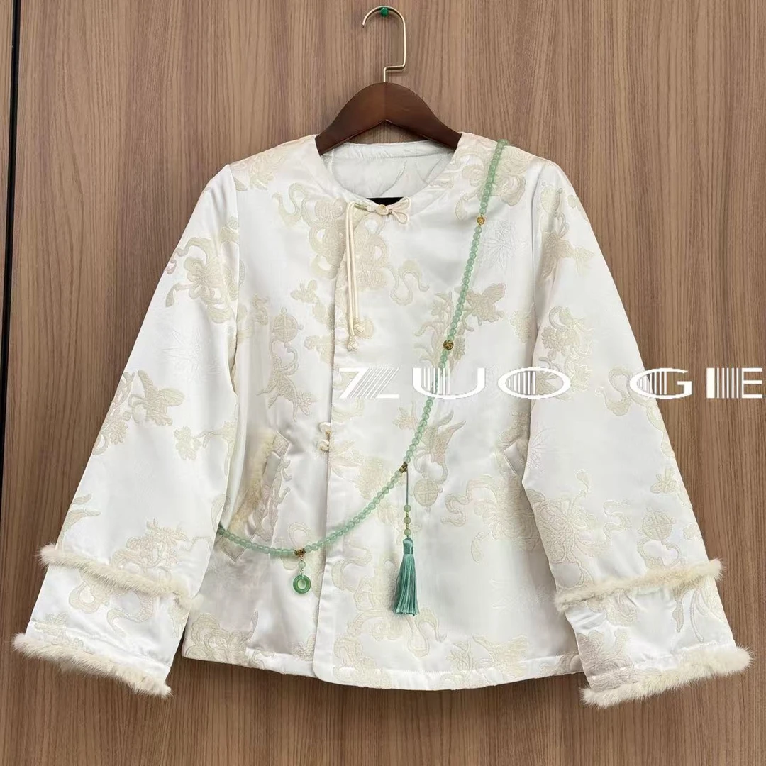ZUOGE-新中式国风植绒棉服袖口拼接水貂