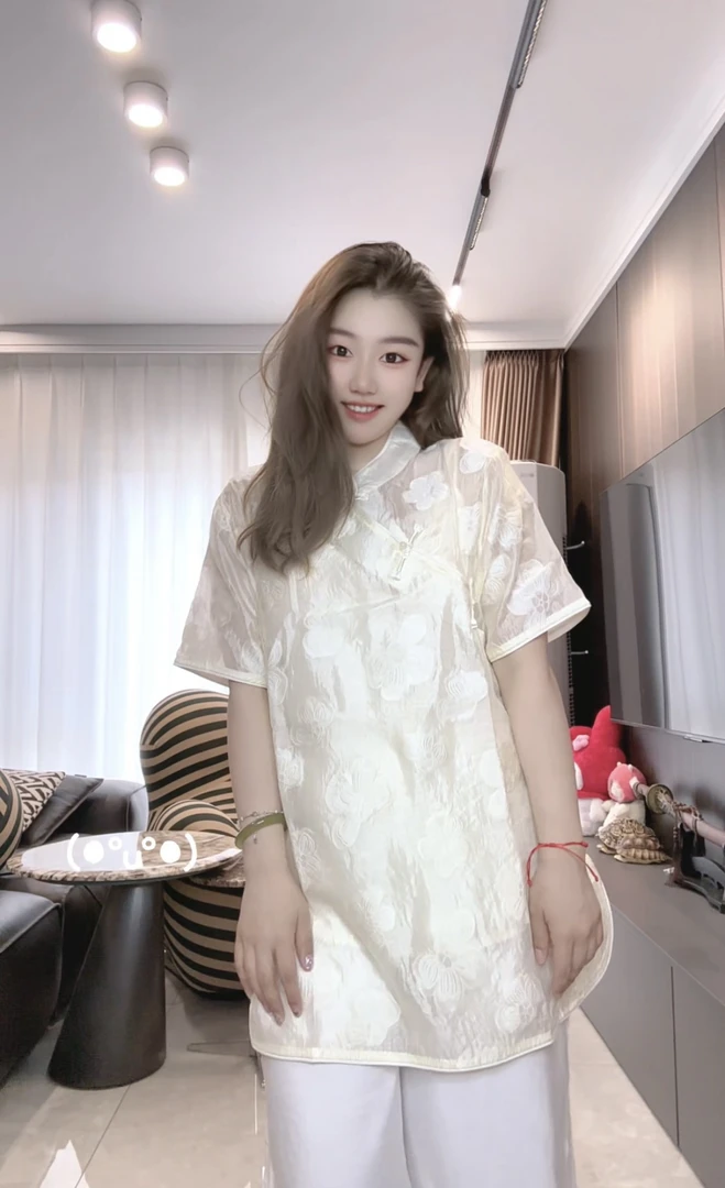 「69228」新中式半袖上衣防晒纱夏季设计感复古大码休闲气质时尚