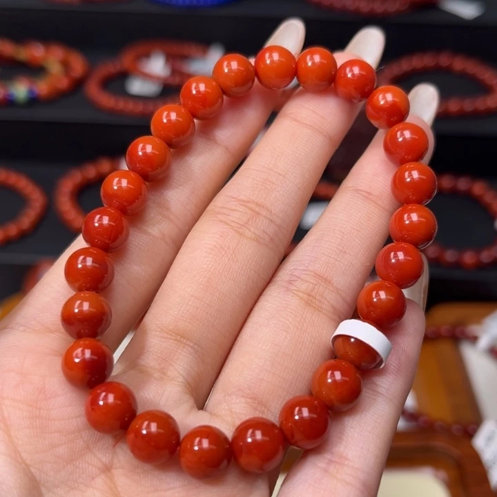 南红玛瑙未镶嵌手链精品满肉柿子锦8mm圆珠手串