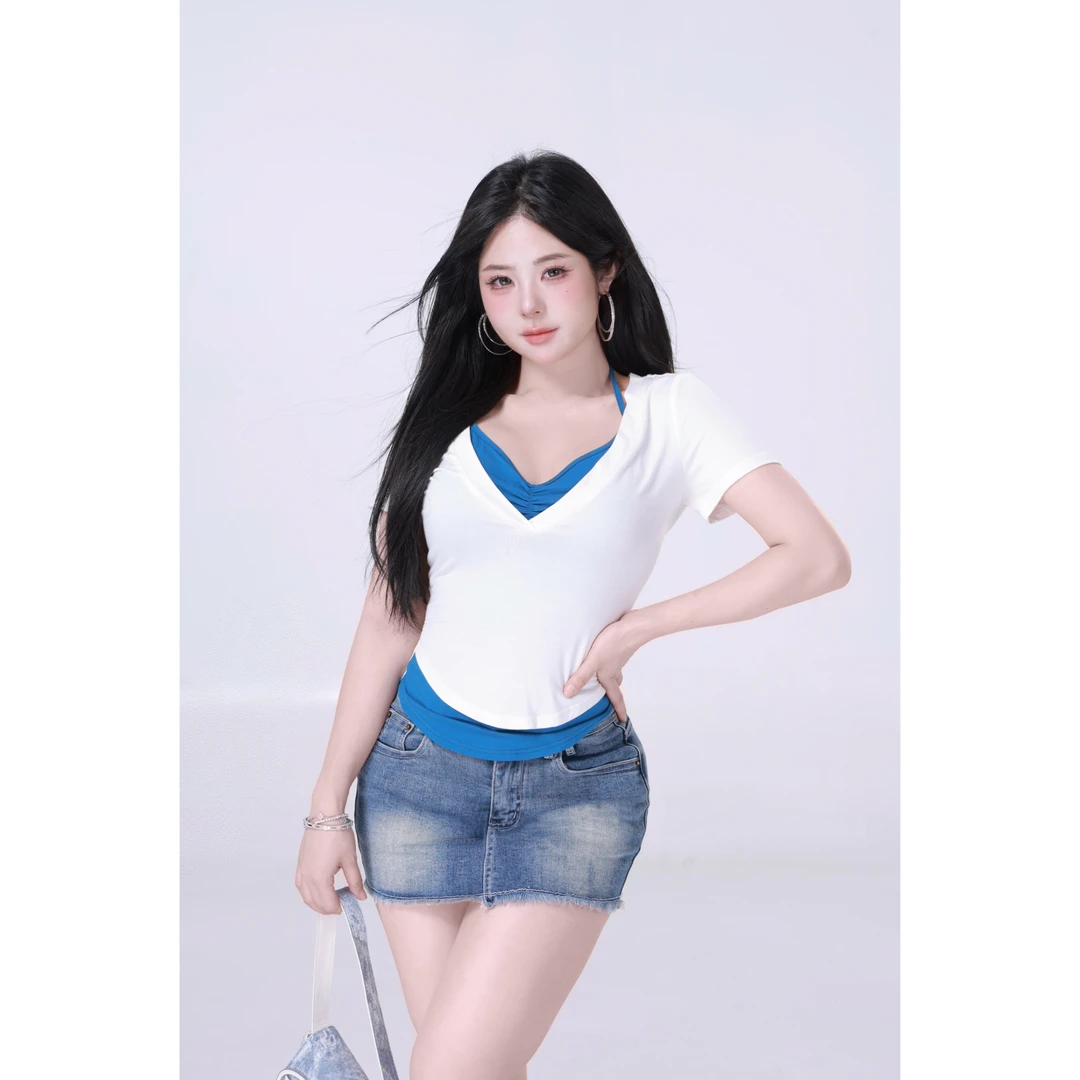 清清萌面侠【沁心辣妹半裙】93%棉高腰百搭牛仔半裙 5025M