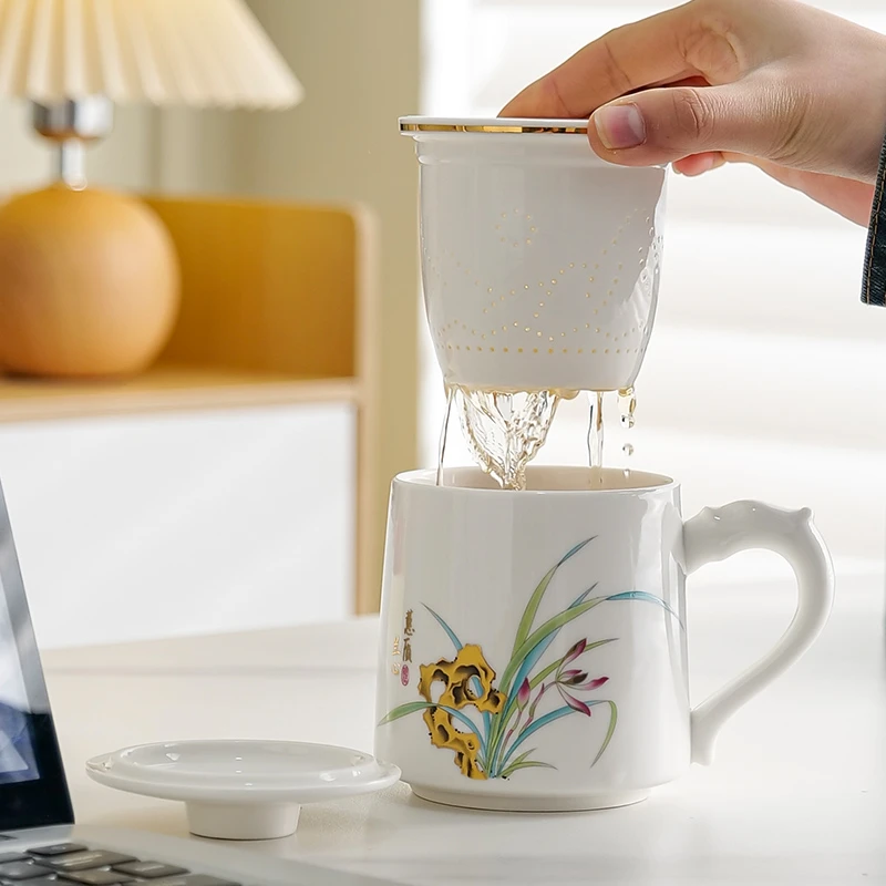 羊脂玉泡茶杯轻奢个人专用杯子茶水分离办公杯水杯活动伴手礼