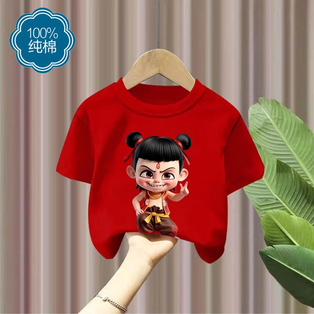 哪吒2之魔童闹海2025新款纯棉短袖T恤儿童夏季男女孩中大童上衣