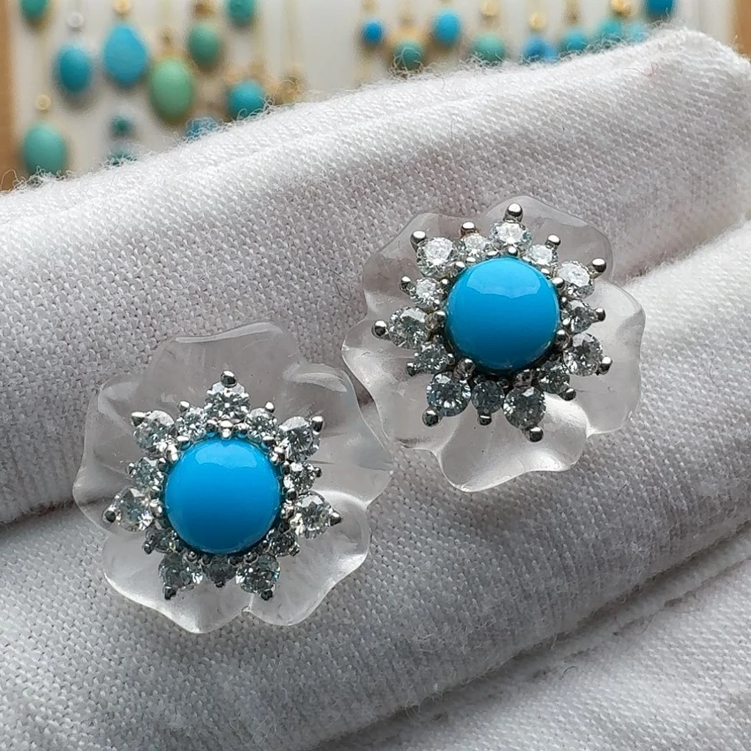 绿松石银S925镶嵌耳饰