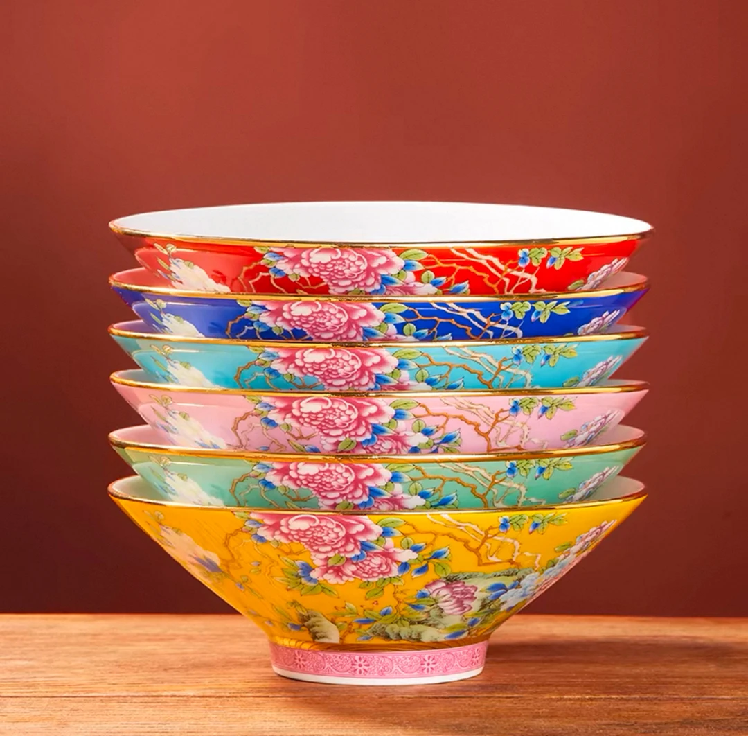 景德镇 {宫廷珐琅彩}牡丹 8英寸斗笠大汤碗