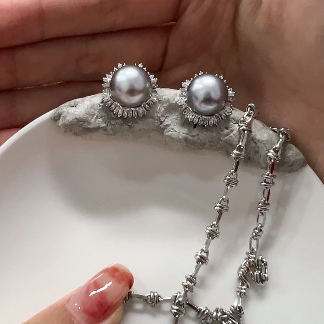 海水珍珠耳饰银S925镶嵌晴*雨