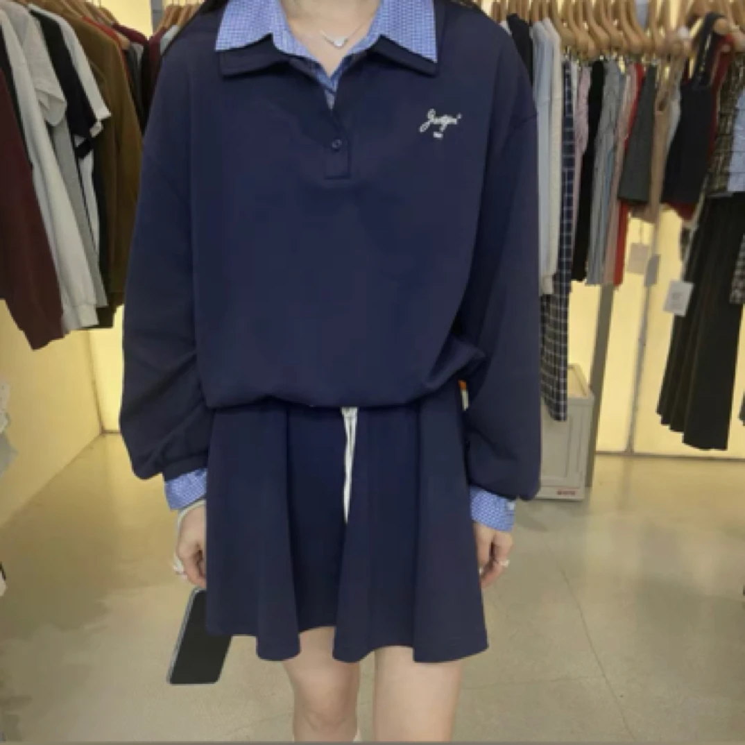 学院感套装蓝色拼接格子