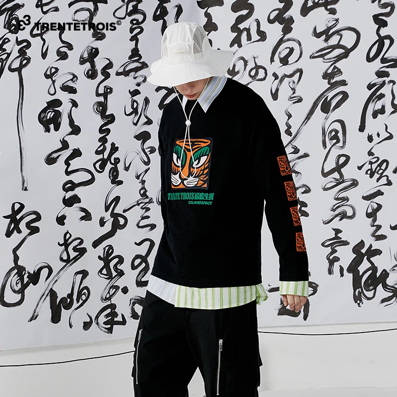 33潮牌长袖T恤植绒印花工艺街头潮流国潮元素时尚百搭宽松T恤