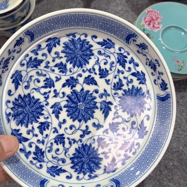 瓷片白青花缠枝莲大壶承