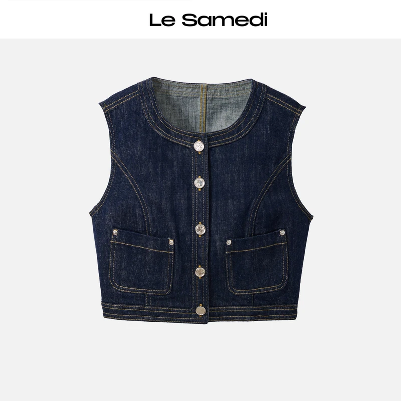 Le Samedi【明日镰仓】中古原牛 13.5oz重磅牛仔结构明线口袋马甲