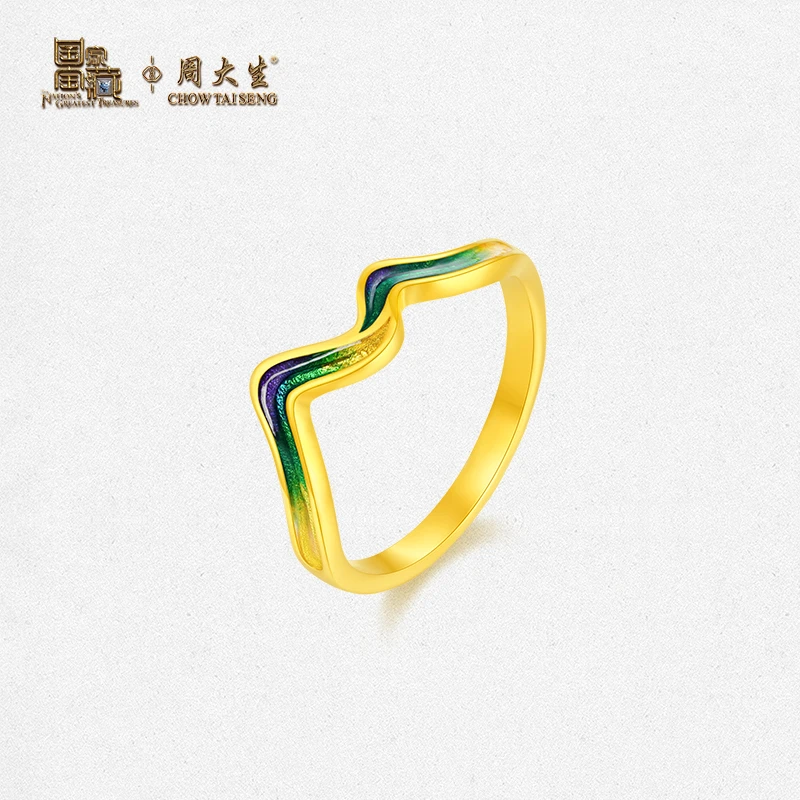 [无忧之夜]周大生国家宝藏黄金足金青山叠影戒指戒圈珐琅首饰结婚