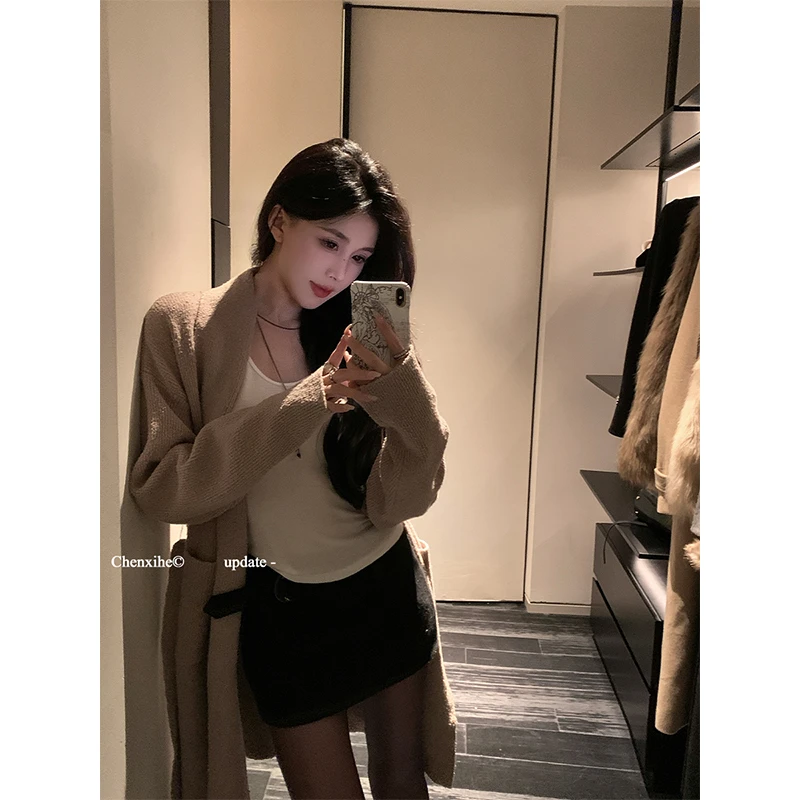 何晨曦 老风圈圈纱高克重针织开衫女春中长款温柔感毛衣外套