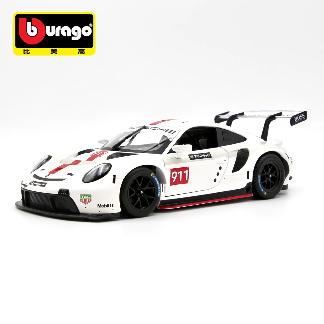 burago/比美高1:24 保时捷911RSR 白色拉花 仿真合金车模静态摆件