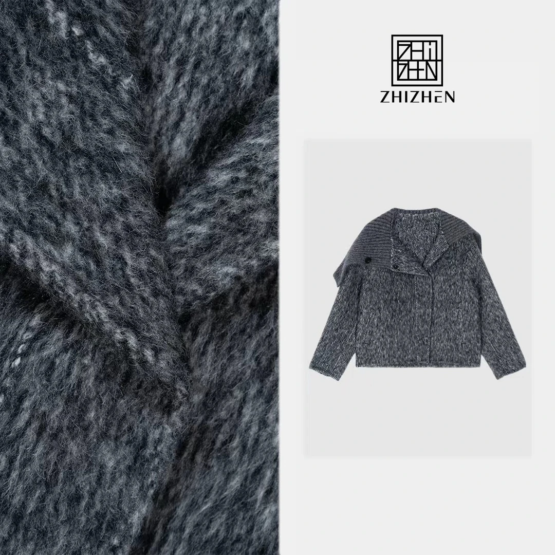 秋季新款时尚长袖灰色毛呢质感外套【斜扣围领外套】