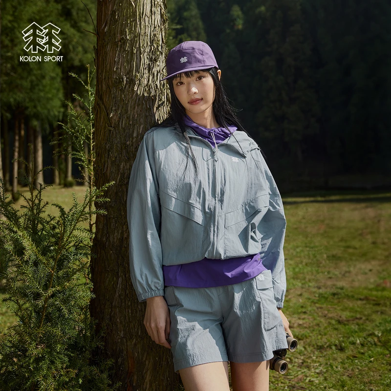 KOLON SPORT可隆户外女士宽松连帽皮肤衣UPF50+防晒防泼水外套