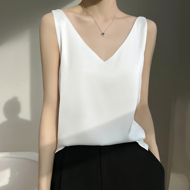 【直播福利】简约缎面吊带背心女内搭打底V领上衣通勤气质百搭纯色