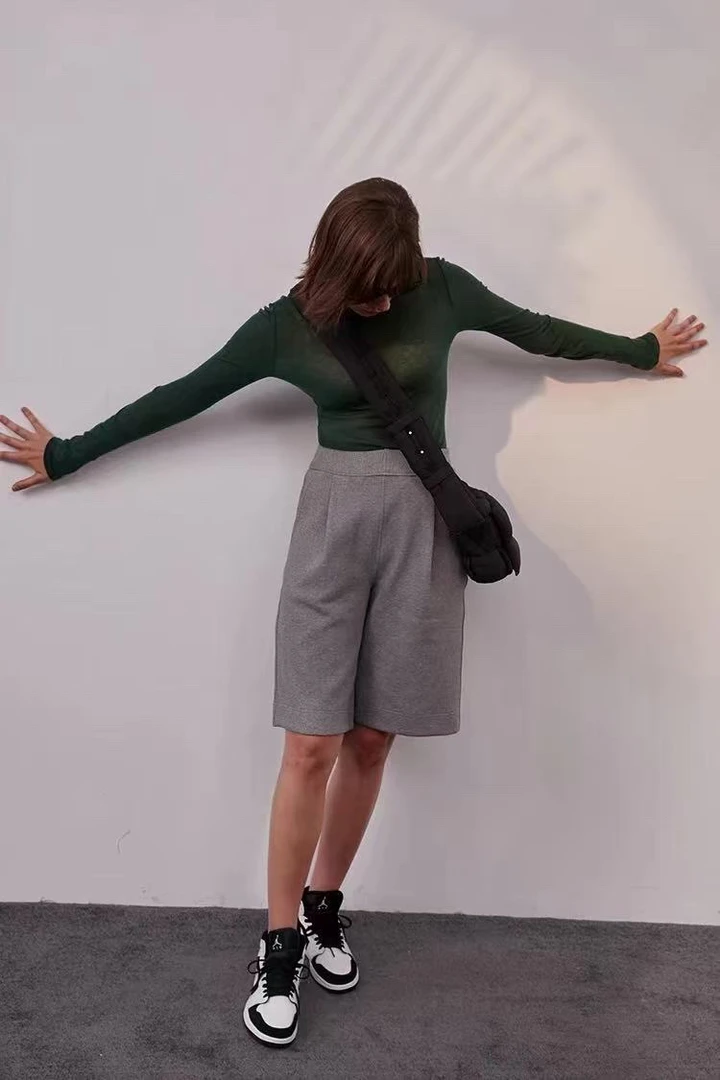 中腰薄款常规透气夏季阔腿裤短裤灰色休闲tenniscore