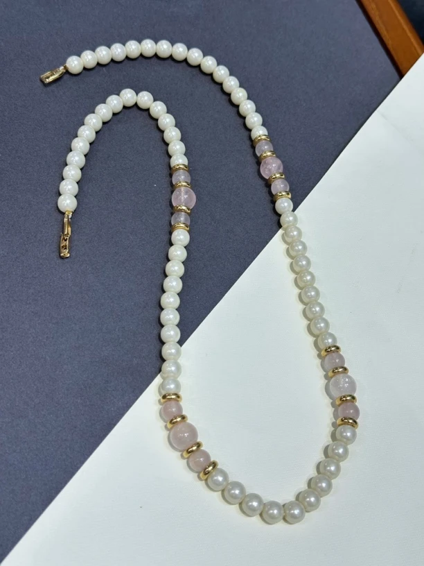 铜合金琉璃项链 vintagenapier 琉璃珍珠中长项链