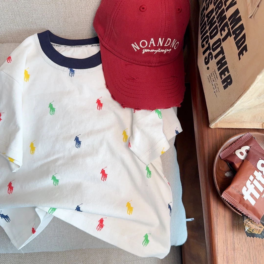 【JMJQ 25368】夏季儿童百搭满印卡通印花短袖圆领休闲T恤