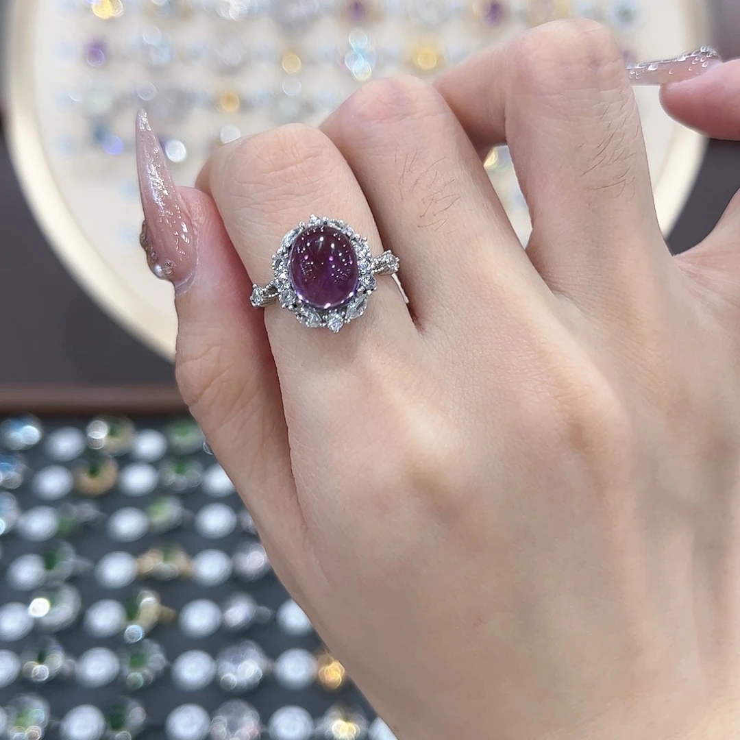 蛇纹石玉戒指银S925镶嵌