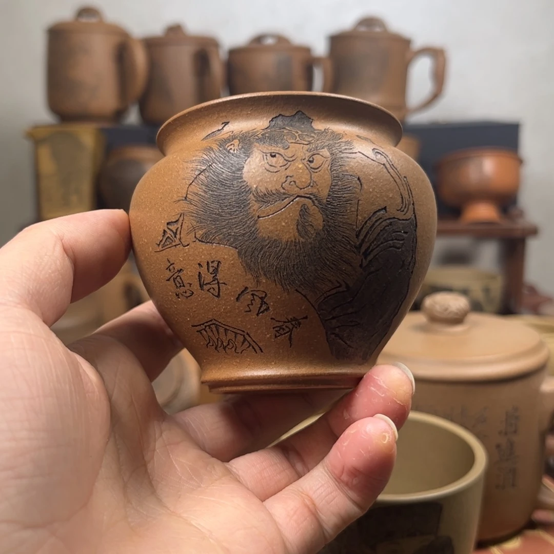 紫砂杯子时***华无锦盒钟馗刻绘紫砂主人杯福利款