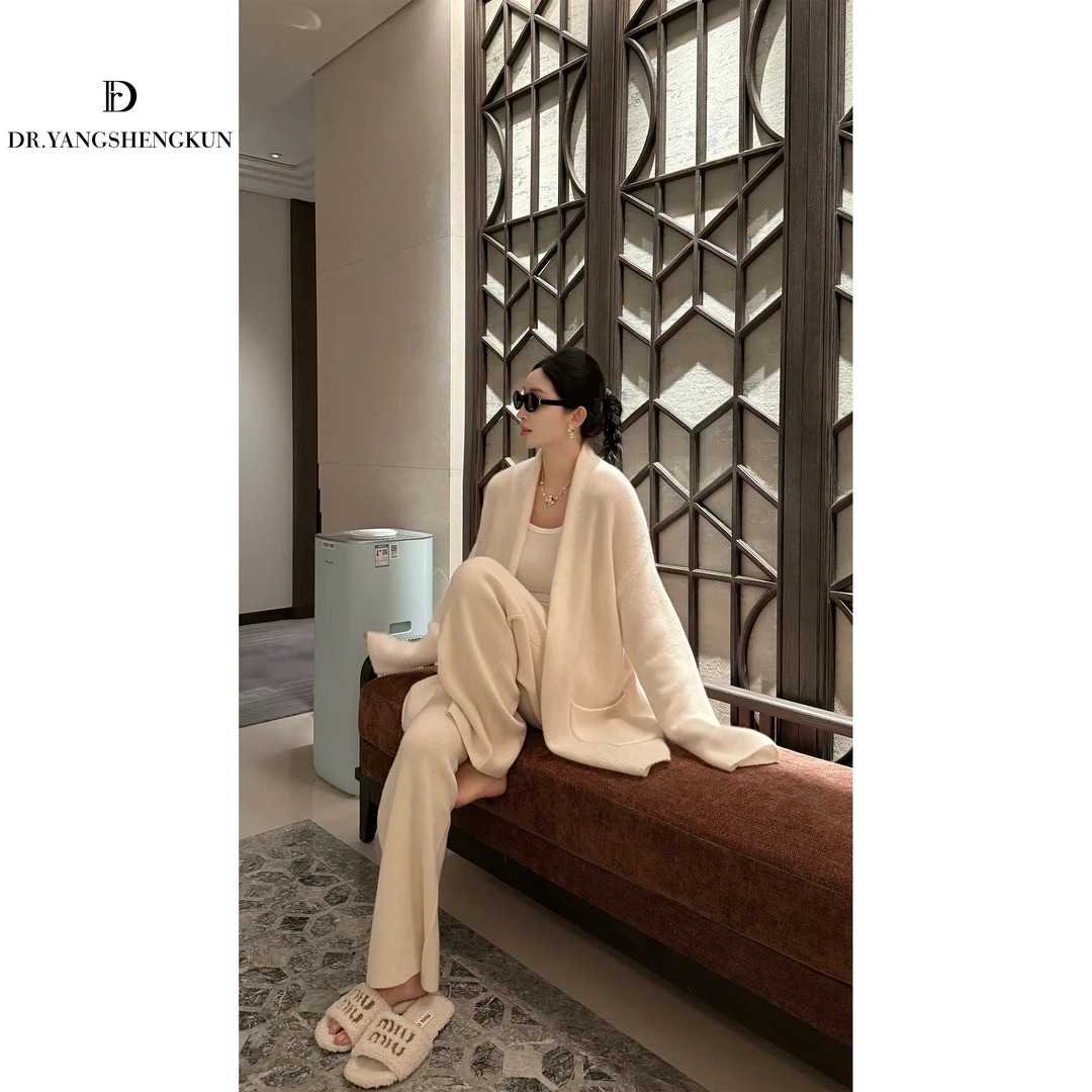 杨圣坤2025新品100%山羊绒重磅加厚宽松慵懒风针织开衫SL2591701