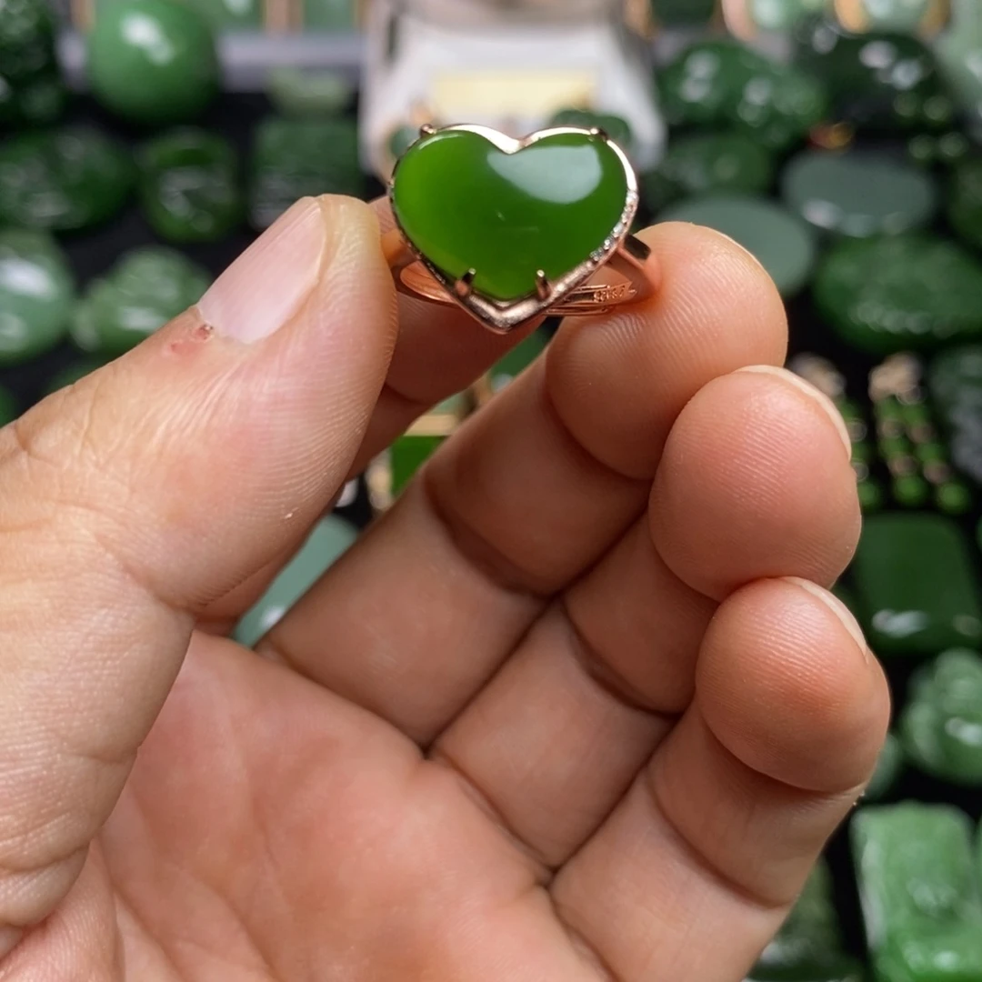 风***️和田玉（碧玉）银S925镶嵌戒指