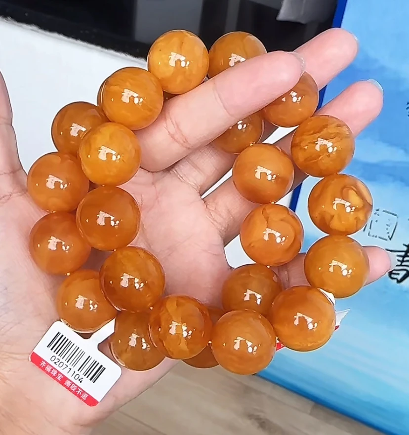 【齐福珠宝】TJ1102/18mm天然琥珀馆藏蜜蜡圆珠手串（多样性发其一）